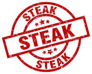 steak round red grunge stamp