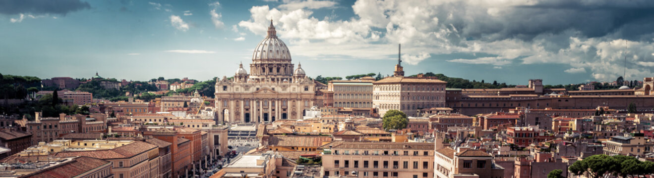 Panorama Of Rome, Italy. View Of Vatican City, Urban Landscape Of Roma.