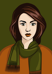 Beautiful woman portrait. Pop art style inspired. Autumn colors. Vector illustrarion.