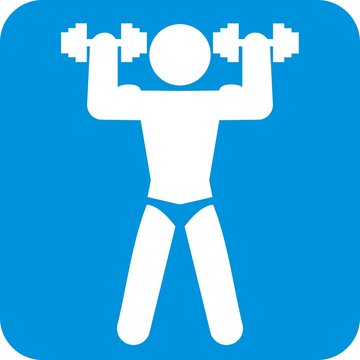 Fitness, silhouette of male with dumbbells, vector icon