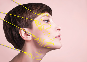 Young female with clean fresh skin. Beautiful woman. Female face and neck. Portrait of young...