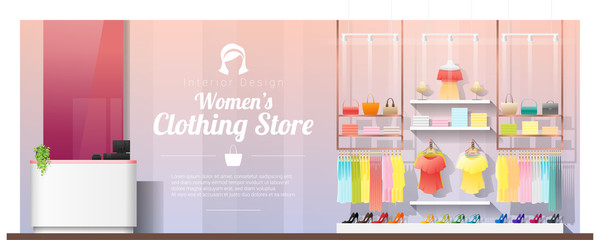 Interior background of modern women clothing store , vector , illustration