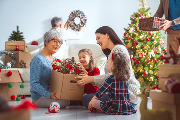 family preparing for Christmas