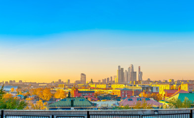 Panorama of the city of Moscow and the business center at sunset