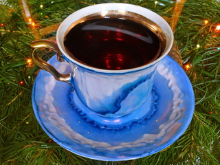 vintage elegant stylish graceful beautiful porcelain cup with golden handle of morning tea or...