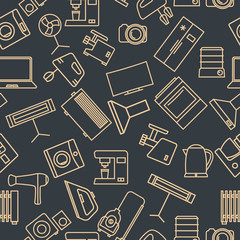 Seamless pattern from a set of household appliances icons, vector illustration.