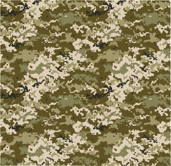 Ukrainian camouflage patern MM14. Green with black, white, olive and beige pixel camouflage pattern
