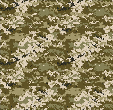 Ukrainian camouflage patern MM14. Green with black, white, olive and beige pixel camouflage pattern