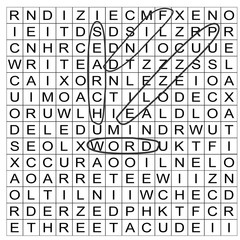 Vector illustration of a word search puzzle grid part completed with circled words