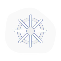 Ship wheel, Nautical helm, Ship and boat steering wheel. Captain, Leader, Rudder label, Management, Control, Navigational icon concept. Flat outline vector illustration.