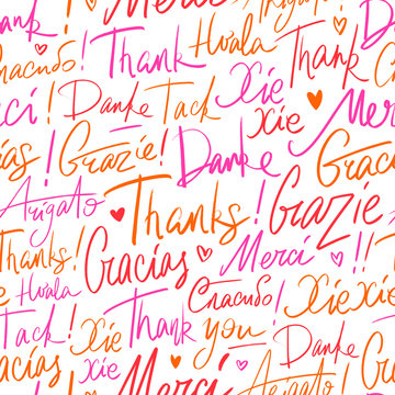 Thank you in different languages of the world. Seamless vector pattern of Thanks