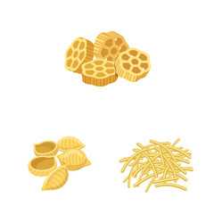 Vector design of pasta and carbohydrate sign. Set of pasta and macaroni stock vector illustration.