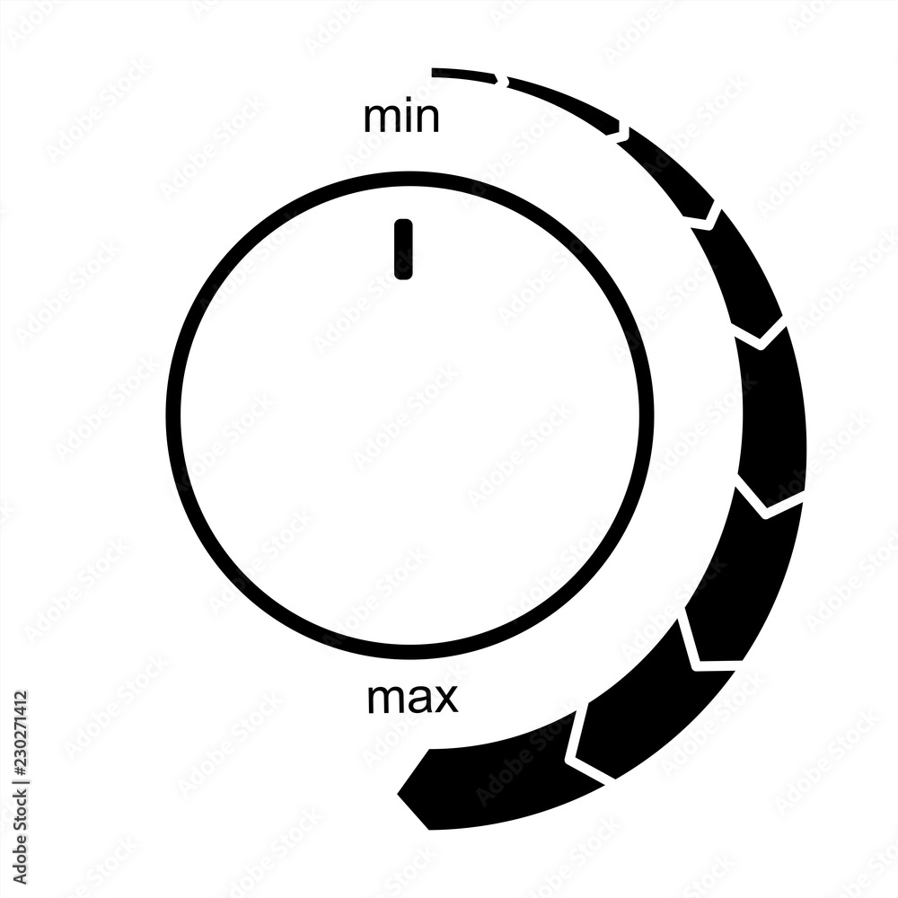 Aufkleber minimum to maximum controls. control knob used for regulating. flat icon on white background.