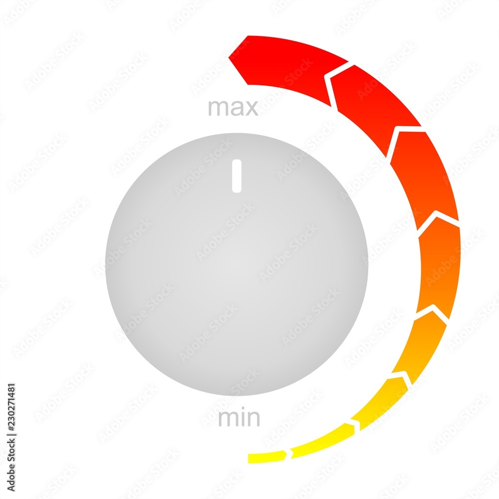 Aufkleber minimum to maximum controls. control knob used for regulating. flat icon on white background.