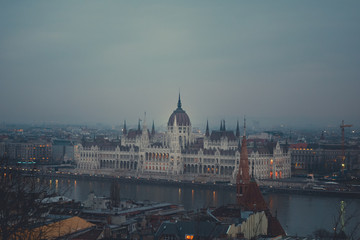 Fototapeta na wymiar View of Budapest with the parliament at dusk