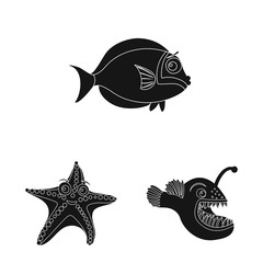 Vector illustration of sea and animal sign. Collection of sea and marine stock vector illustration.