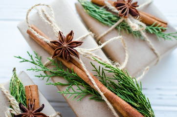 Christmas presents with natural decorations