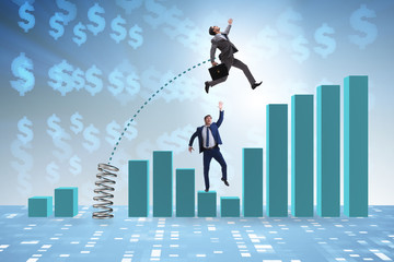 Businessman outperforming his competition jumping over