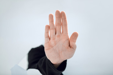 close up.hand businessman showing OK gesture.