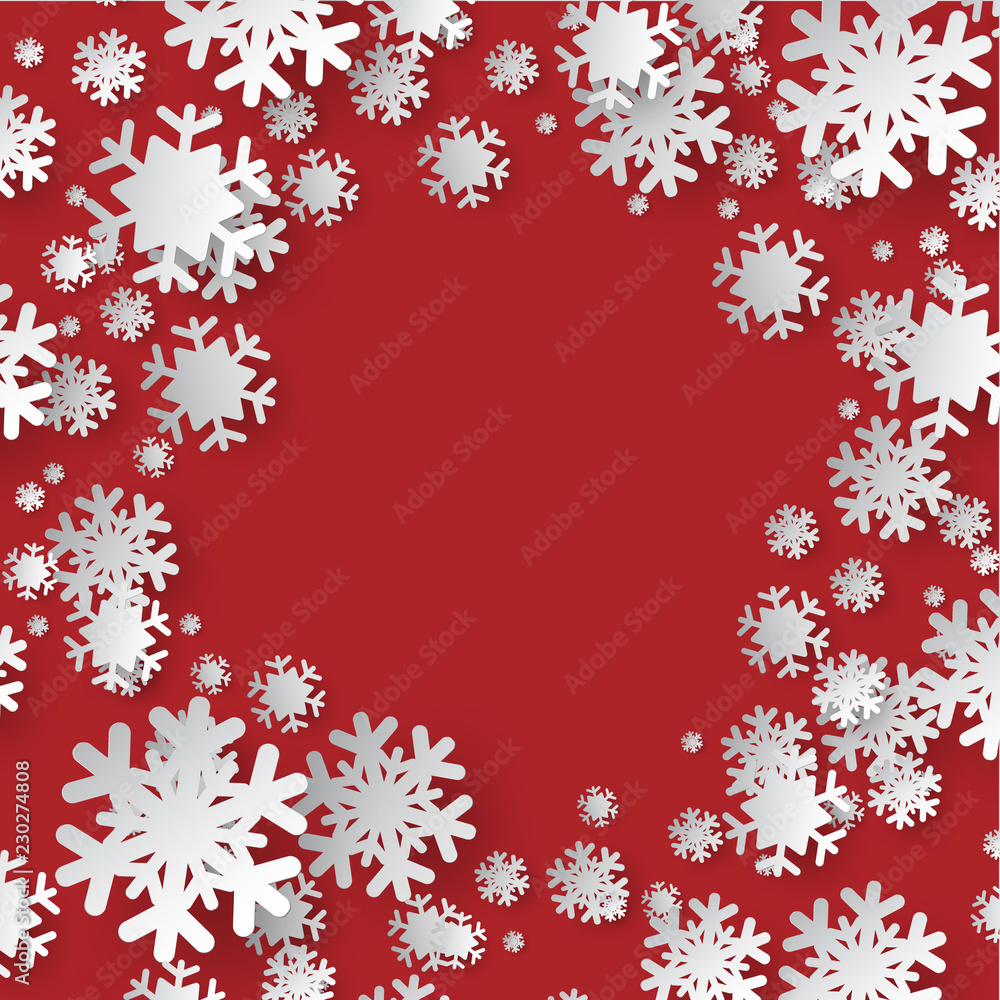 Poster Colours paper cut of vector snowflake on gradient colours ornate background with merry christmas phase text