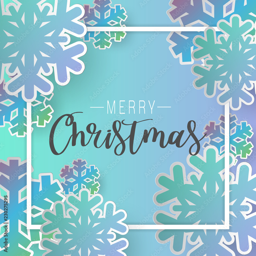 Aufkleber colours paper cut of vector snowflake on gradient colours ornate background with merry christmas pha