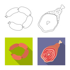 Isolated object of meat and ham symbol. Collection of meat and cooking stock symbol for web.
