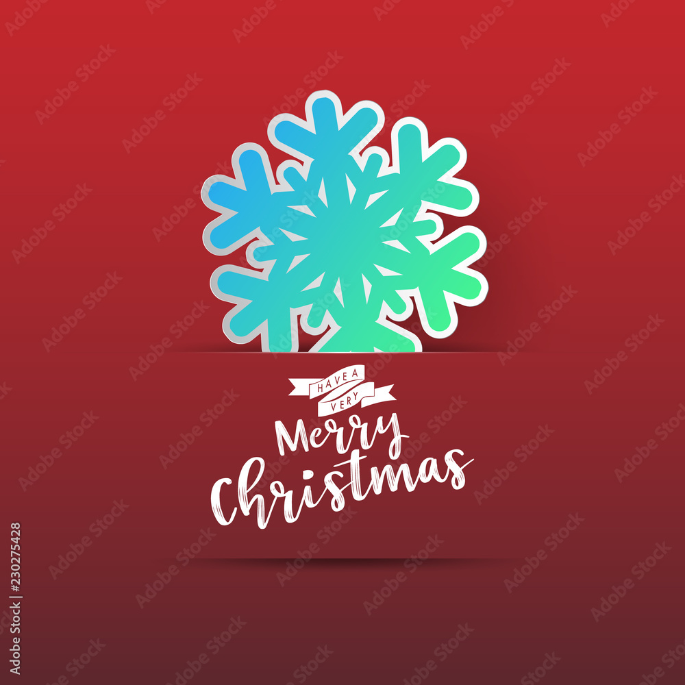 Poster colours paper cut of vector snowflake on gradient colours ornate background with merry christmas pha