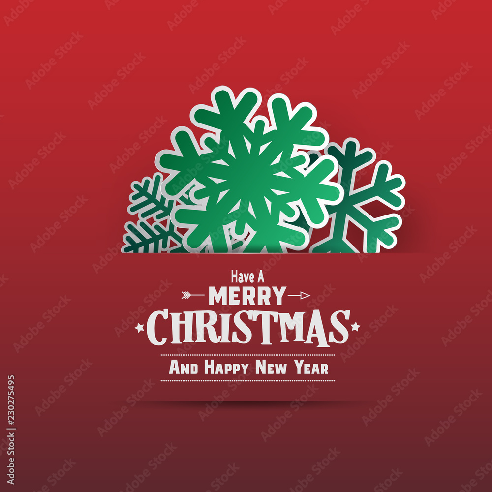 Poster Colours paper cut of vector snowflake on gradient colours ornate background with merry christmas phase text