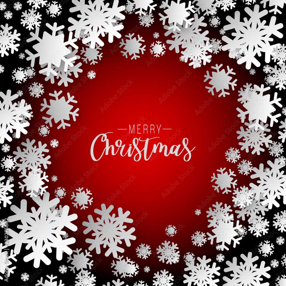 Poster colours paper cut of vector snowflake on gradient colours ornate background with merry christmas pha