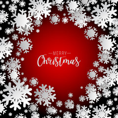 Colours paper cut of vector snowflake on gradient colours ornate background with merry christmas phase text