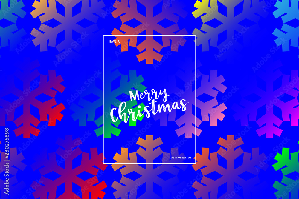 Aufkleber modern style snowflake on gradient colours ornate background with merry christmas phase text