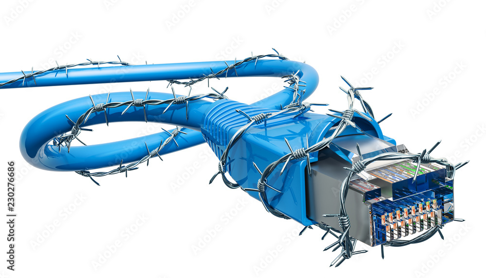 Poster network computer lan cable with barbed wire. 3d rendering