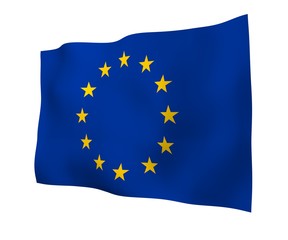 Slightly waving flag of the European Union isolated on white background, 3D rendering. Symbol of Europe. 3D illustration