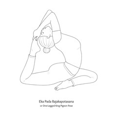 Eka Pada Rajakapotasana or One-Legged King Pigeon Pose. Vector.