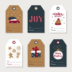 Hand drawn Christmas gift tags collection. Cute festive tag. Vector design template.