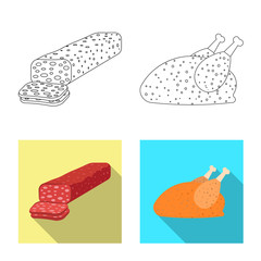 Vector illustration of meat and ham sign. Collection of meat and cooking stock symbol for web.