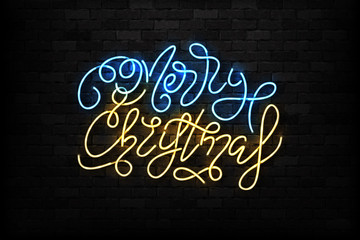 Fototapeta na wymiar Vector realistic isolated neon sign of Merry Christmas logo for decoration and covering on the wall background. Concept of Happy New Year.