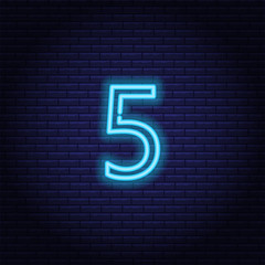 Neon number, symbol, sign. Light banner, icon. Vector illustration of eps 10.