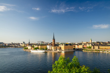 Fototapeta na wymiar Aerial panoramic top view of Riddarholmen district, Stockholm, Sweden