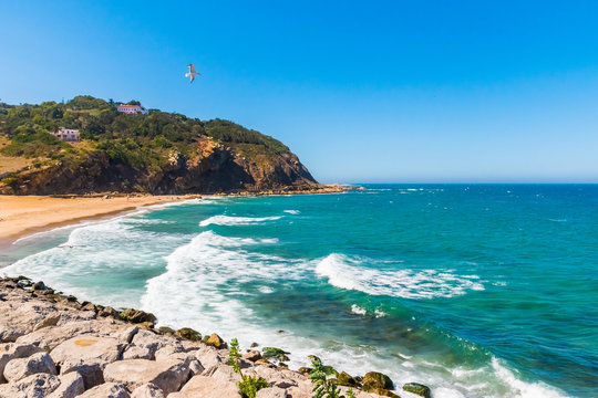 Atlantic ocean coast of Tanger city close Gibraltar strait, Morocco in Africa