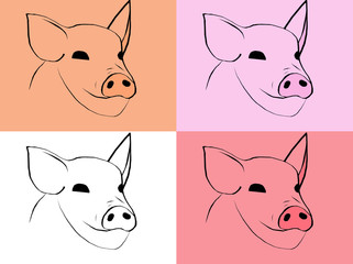 Set of pork heads in different colors.
