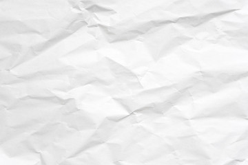 White crumpled paper texture background.
