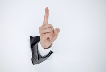 businessman hand showing a gesture of warning