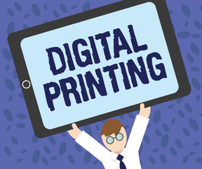 Writing note showing  Digital Printing. Business photo showcasing digital based images directly to variety of media.