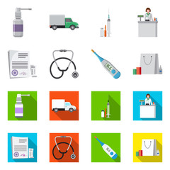 Vector illustration of pharmacy and hospital sign. Collection of pharmacy and business vector icon for stock.