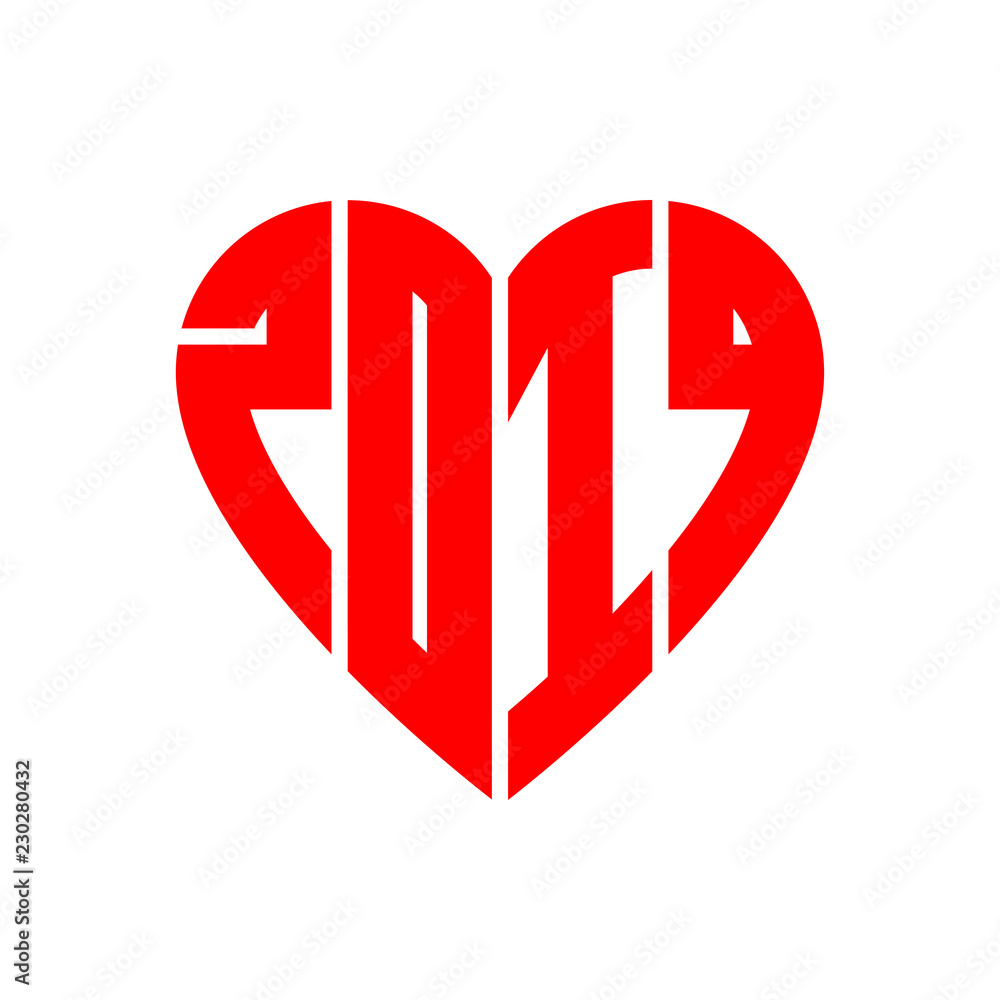 Poster happy new year 2019. vector heart with new year date. original design element for greeting card.