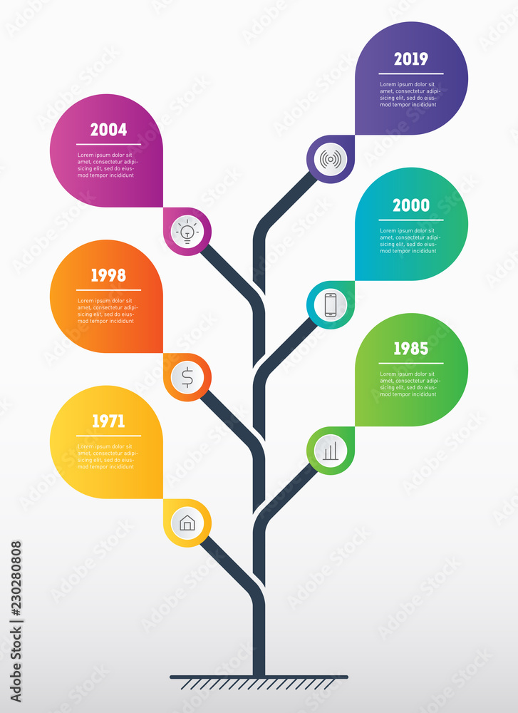 Poster vector infographic of technology or education process with 6 steps. web template of abstract tree, i