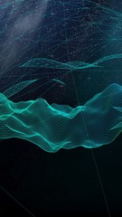 Abstract landscape on a dark background. Cyberspace grid. Hi-tech network. Outer space. Starry outer space texture. 3D illustration