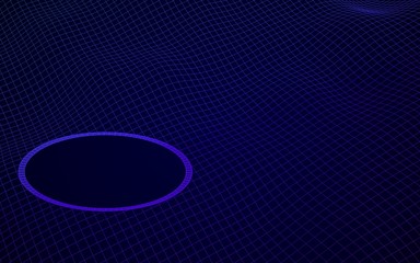 Abstract landscape on a blue background. Cyberspace grid. Mockup. Hi-tech network, technology. Vertical image orientation. 3D illustration