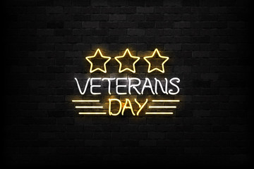 Vector realistic isolated neon sign for 11th November, Veterans Day logo for decoration and covering on the wall background. Concept of Memorial day in USA.
